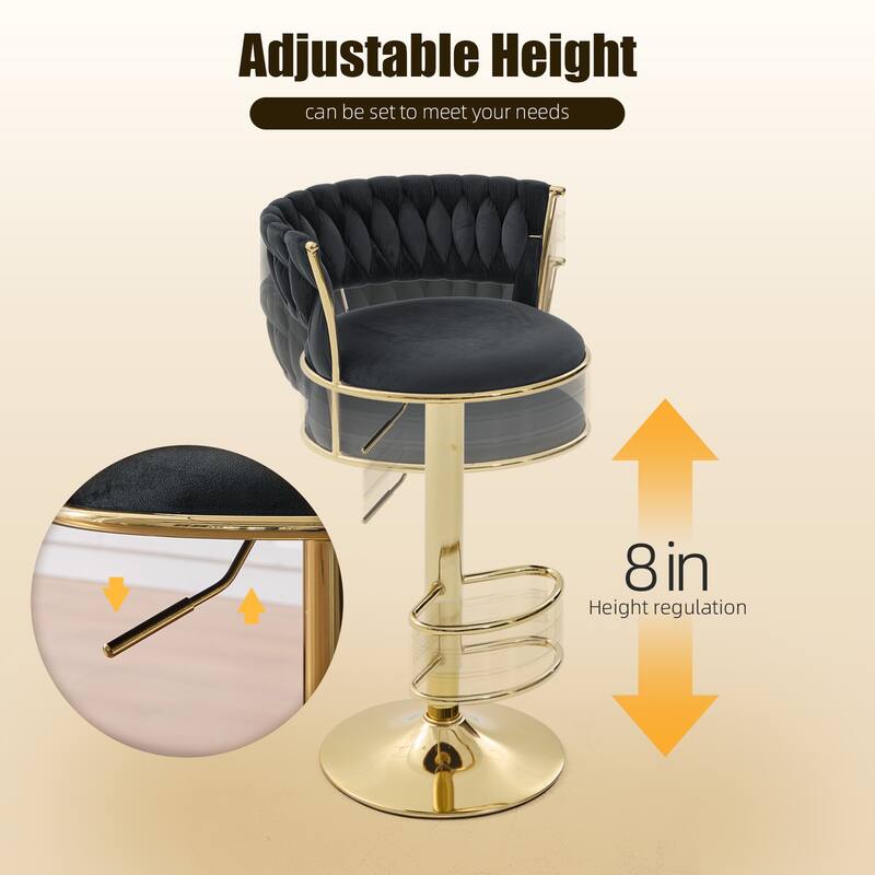 HOMEFUN Velvet Adjustable Height Swivel Armless Bar Stools With Golden Footrest(set of 2)
