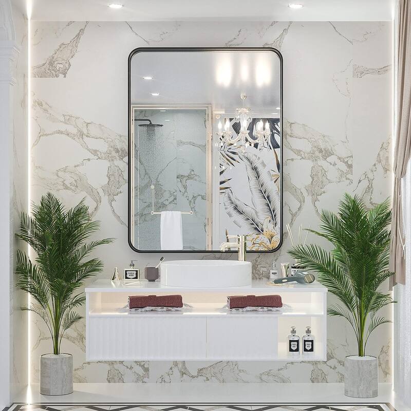TETOTE Bathroom Vanity Mirror Modern Metal Frame Wall Mounted
