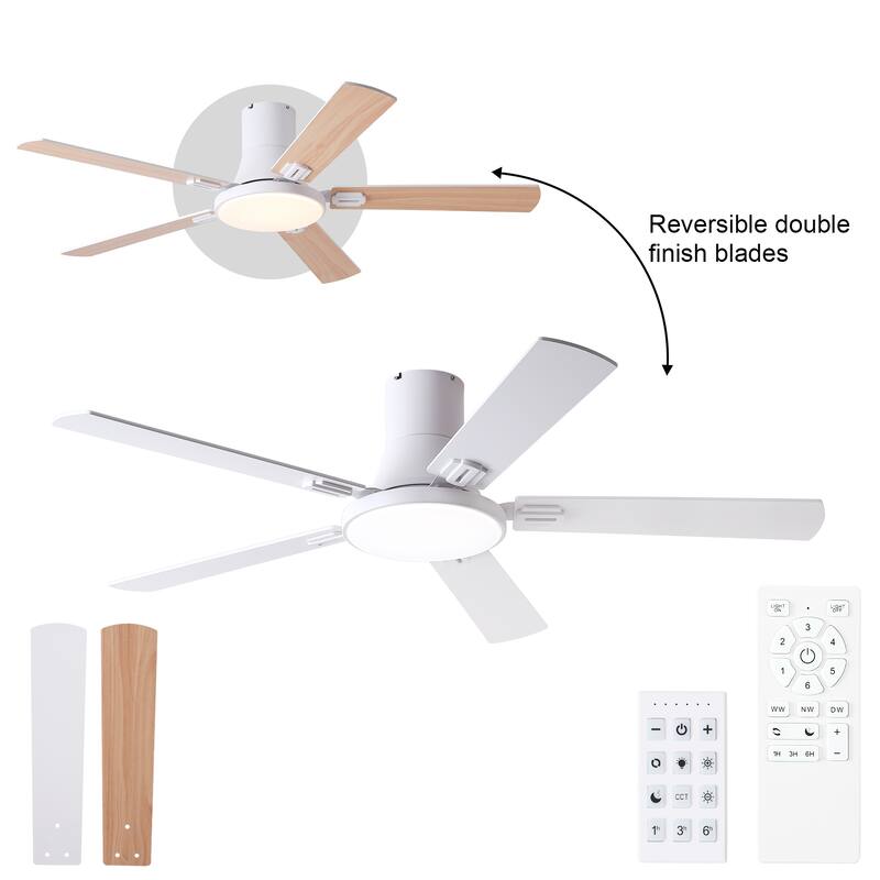 YUHAO AeroLite 48 in. Indoor White Low Profile Standard Ceiling Fan with Bright White Integrated LED Light Kit, Remote Included