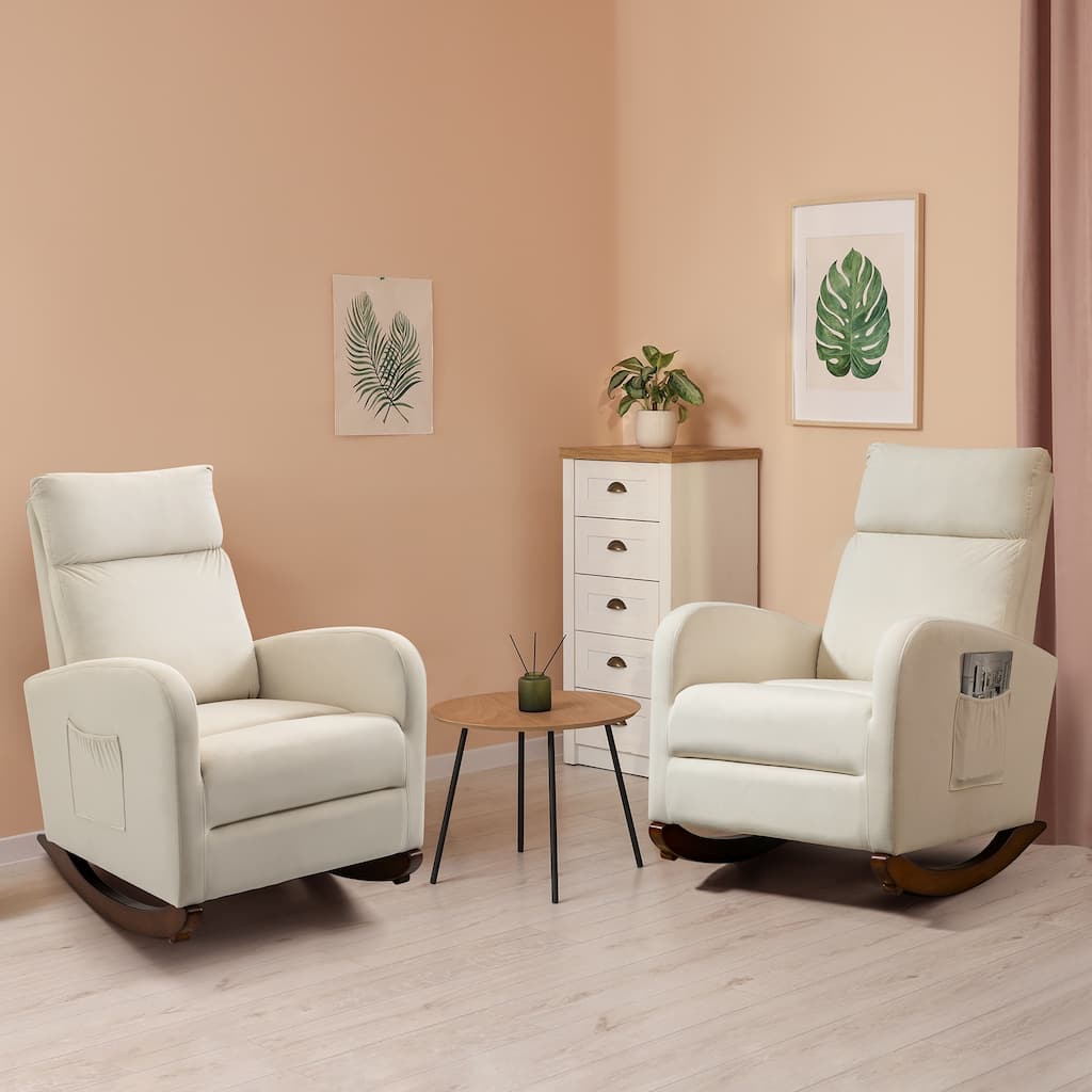 AVAWING Mid Century Nursery Rocking Chair Upholstered Velvet High Back Armchair Set of 2
