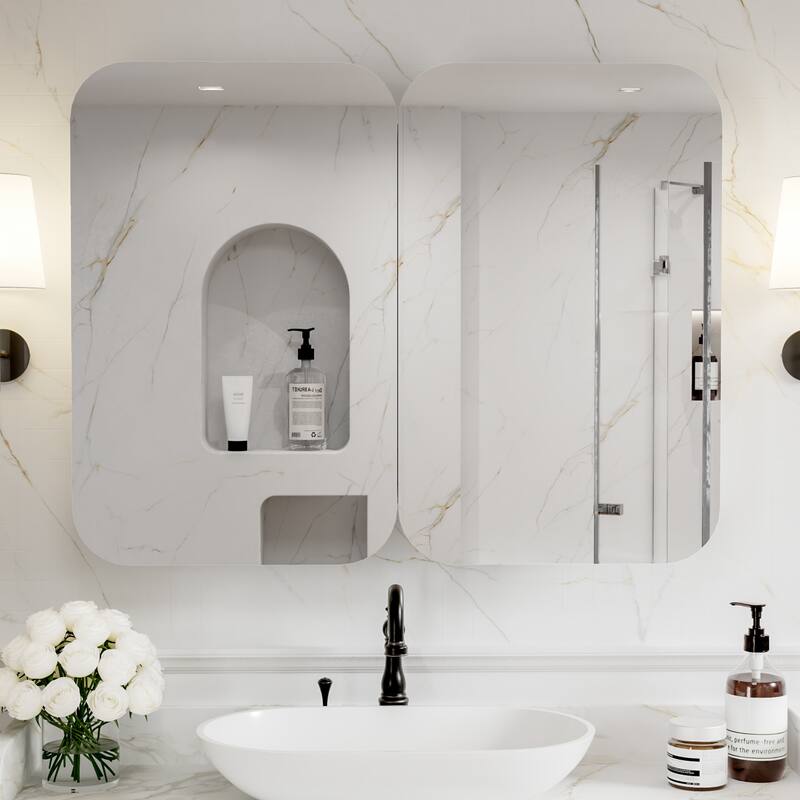 Modland Single Door Bathroom Medicine Cabinet with Mirror Adjustable Shelves,Recessed or Surface Mount