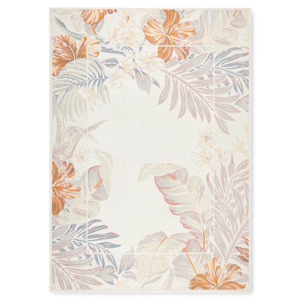 TOMMY BAHAMA Bimini Blooming Border Indoor Outdoor Area Rug, Leaf Tropical Design, UV Fade Resistant