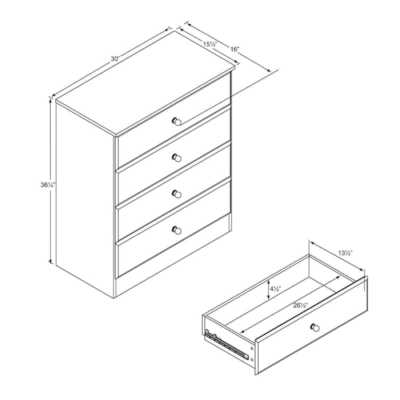 Bella 4-Drawer Dresser, White