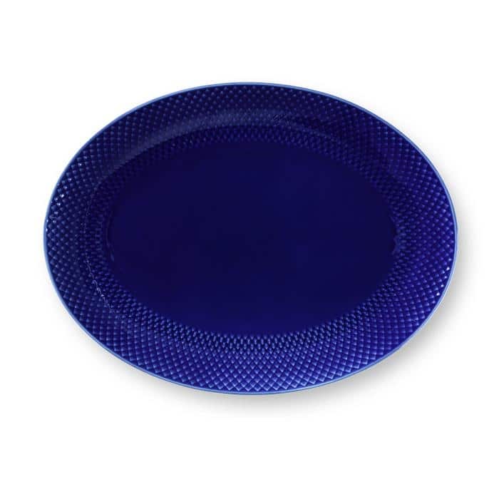 Lyngby Porcelæn Rhombe Color Oval Serving Dish, W: 13.8" - 13.8" W x 10.4" D - Dark Blue