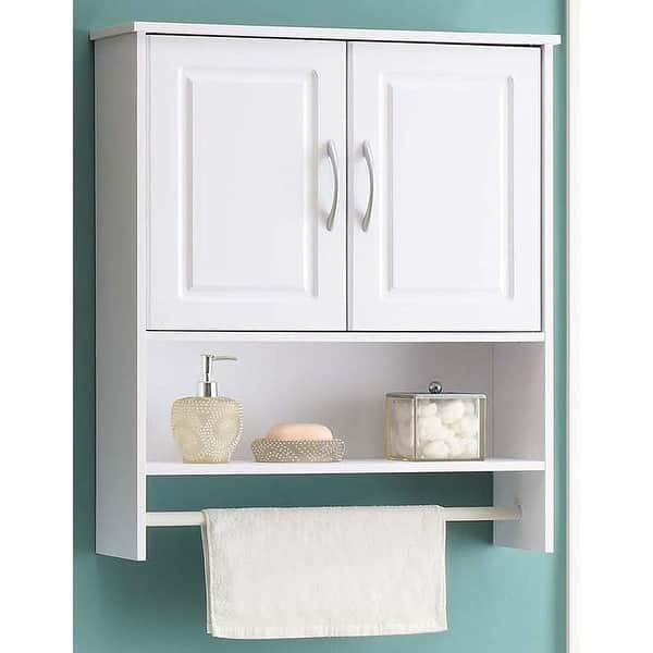 Shop White Bathroom Wall Cabinet With Open Shelf With Towel Rod On Sale Overstock 29823885