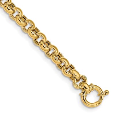 Curata 14k Yellow Gold Hollow Polished Fancy Rolo Link Bracelet 7.5 Inch