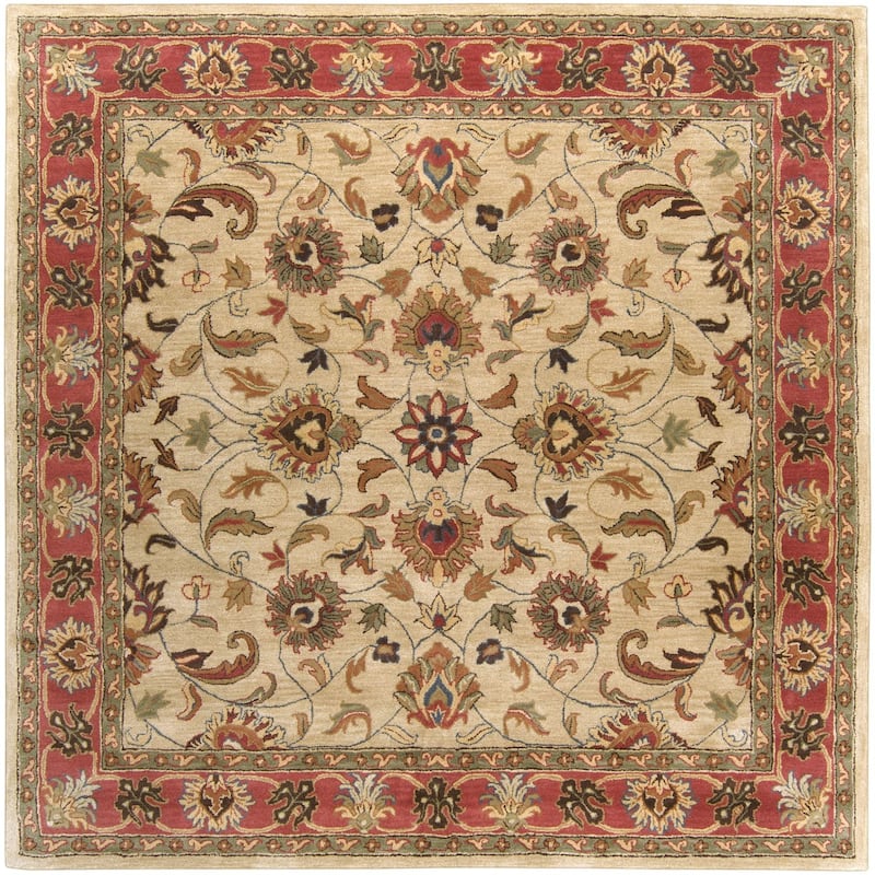 Livabliss Caesar Updated Traditional Border Area Rug. - 9'9" x 9'9" Square - Ivory/Red