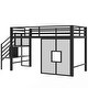preview thumbnail 4 of 8, Twin Size Metal Loft Bed with Storage Staircase and Iron Mesh, Low Loft Bedframe with Storage Shelf and Guardrail for Kids