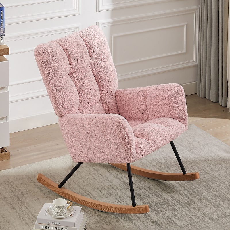 Modern 25.98" High Back Buttons Tufted Upholstered Rocking Chair with Solid Wood Legs