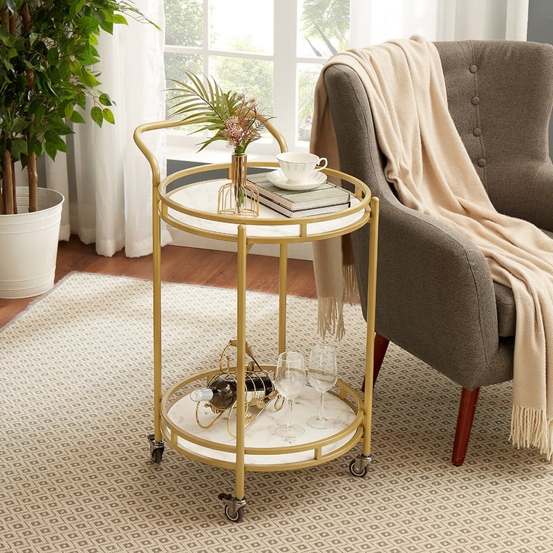 ROSEN GARDEN Metal Round Rolling Bar Cart