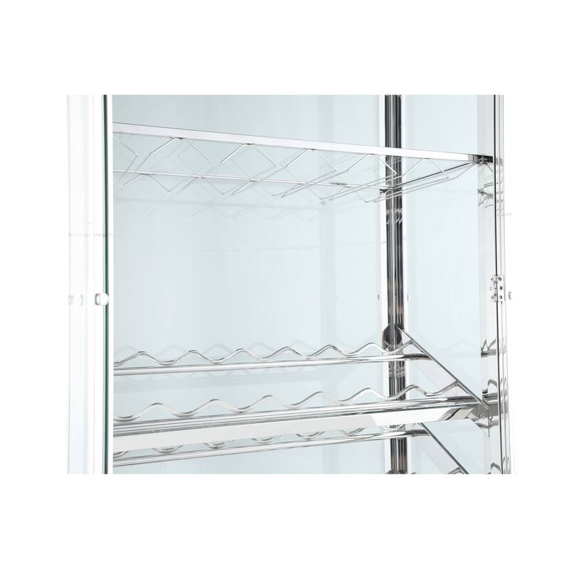Somette Clear/Chrome Contemporary Glass Curio with Wine Storage - 31.5"W x 15.75"D x 82.36"H