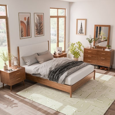 Furniture of America Beau Midcentury 5-Piece Walnut Queen Bedroom Set