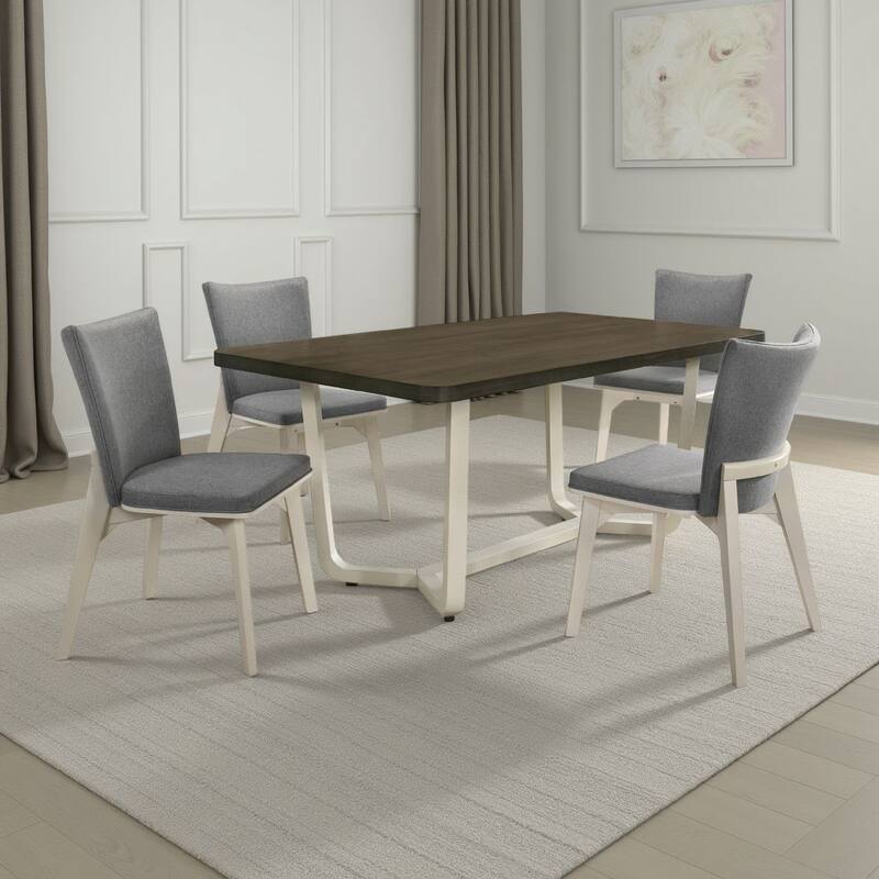 Loxy 5pc Dining Table Set, Dark Brown Wood Top, White, 4 Side Chairs