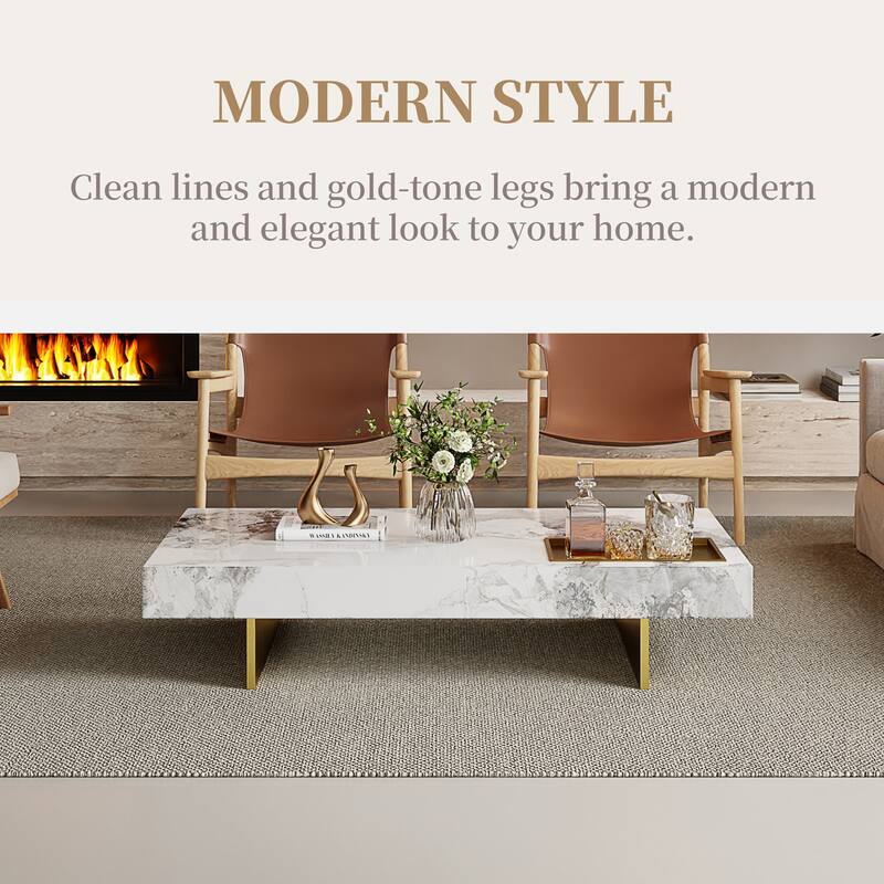 51" Modern Rectangular Coffee Table, Glossy Sintered Stone Table for Livingroom