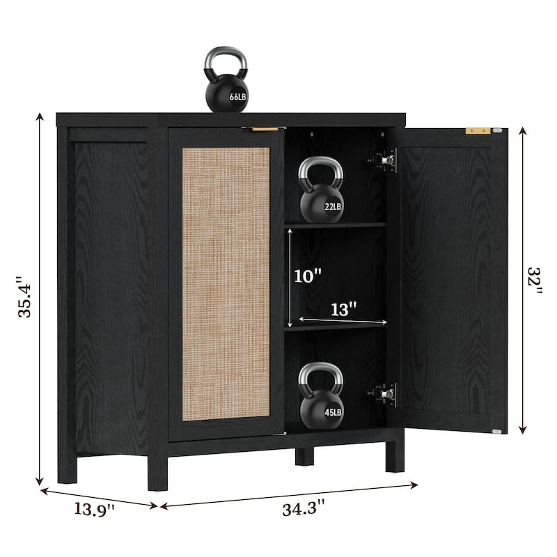 SICOTAS Rattan Sideboard Buffet Accent Storage Cabinet with 2 Doors - N/A