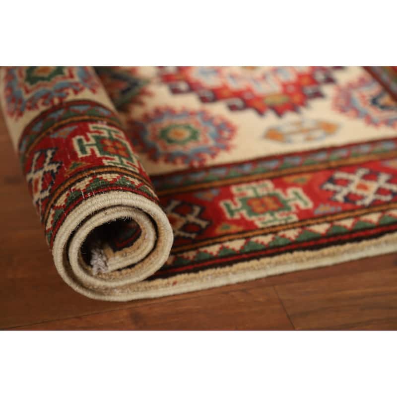 Kazak Oriental Rug Hand-Knotted Wool Carpet - 2'0"x 3'0" - 2'0"x 3'0" - Ivory/Beige