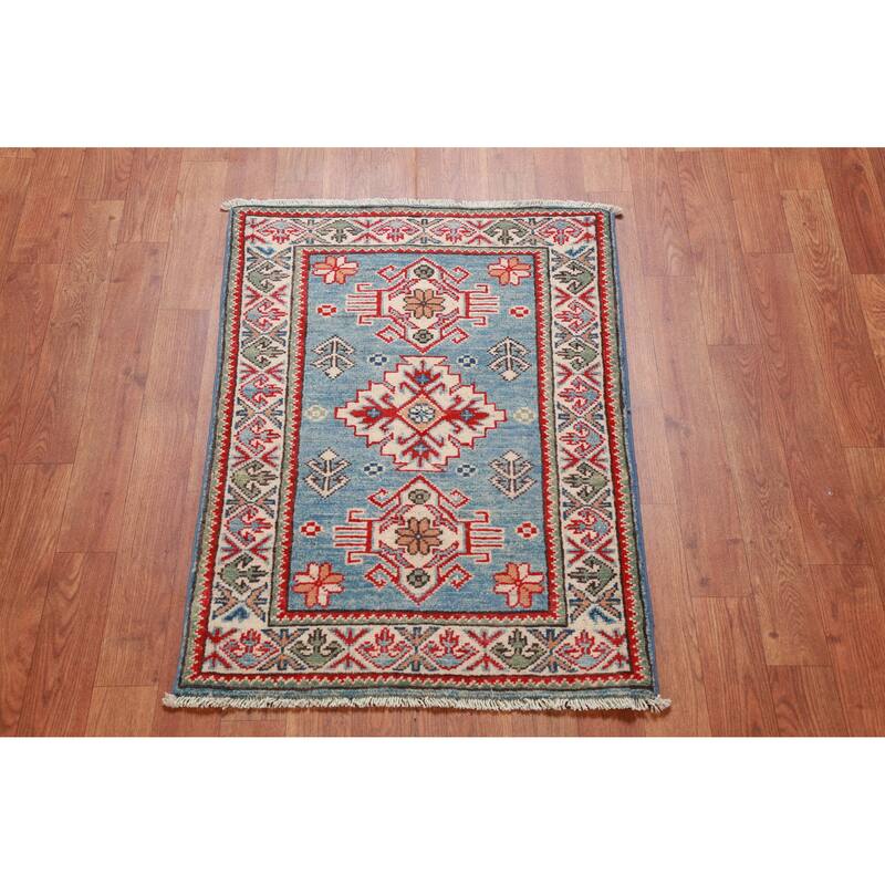 Light Blue Kazak Oriental Accent Foyer Rug Handmade Wool Carpet - 2'0"x 3'0"