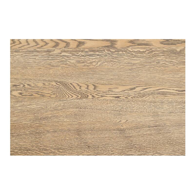 NADAAL STUDIOS Arlisse Coffee Table, Round Top, Solid Oak, Dual‑Layer Top with V‑Groove Iron Crisscross Base, Dark Brown