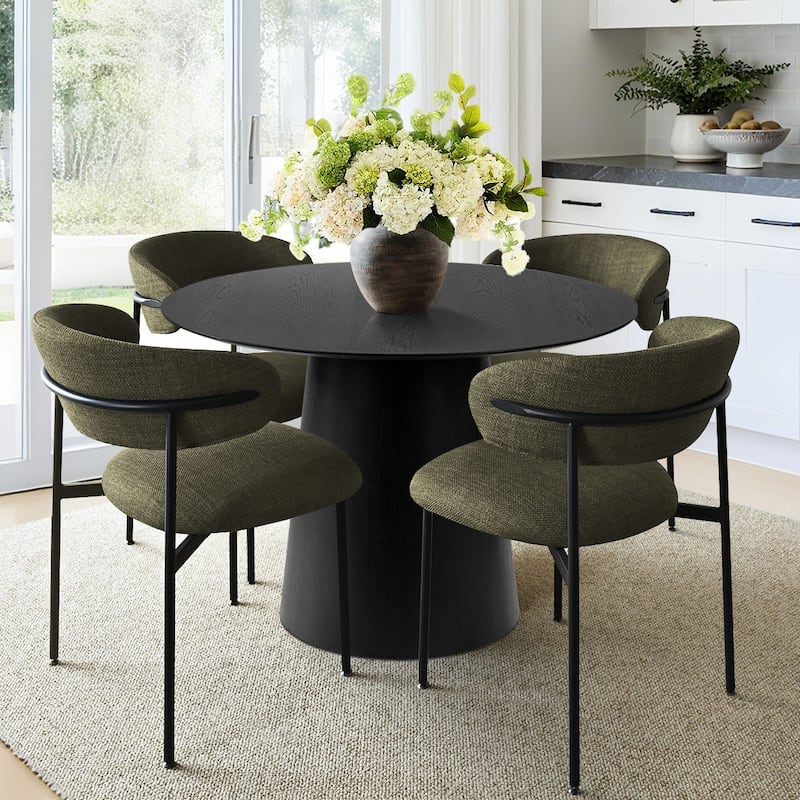 Modern Upholstered Dining Chairs with Curved Open Back and Black Metal Legs (Set of 4) - Green