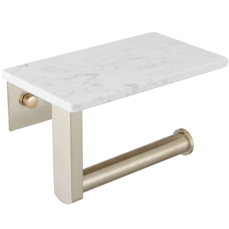 Toilet Paper Holder with Marble Shelf - Brushed Gold