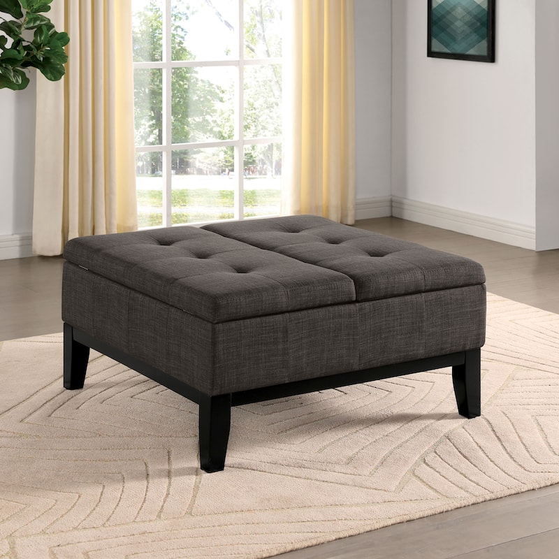 Atkinson Transitional Linen Split-top Storage Cocktail Ottoman by Furniture of America - Grey