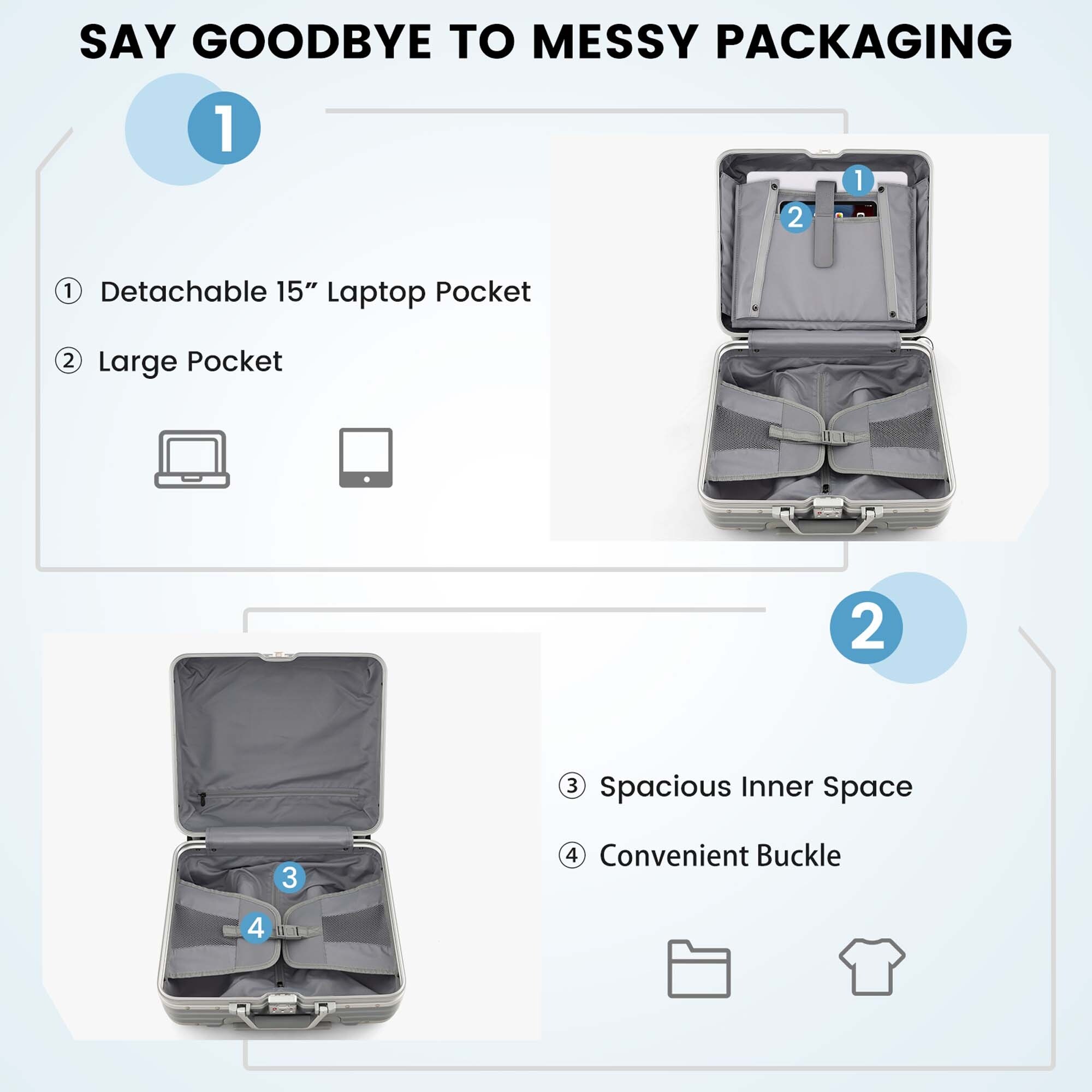 Costway 16 Under seat Carry On Luggage PC Hardshell Lightweight