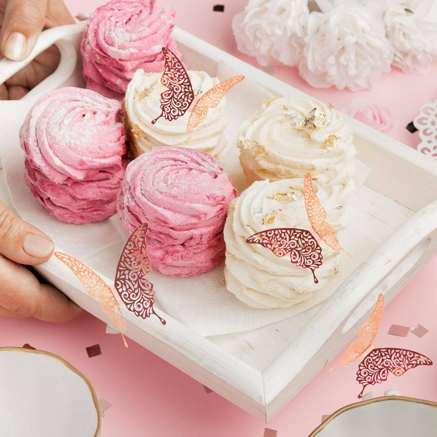 WALPLUS Floral 3D Butterflies Rose Gold Wall Decals Stickers Home Decor