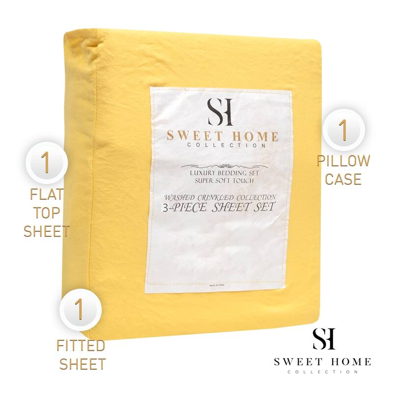 Sweet Home Collection Vintage Wash MIcrofiber Crinkle Sheet Sets