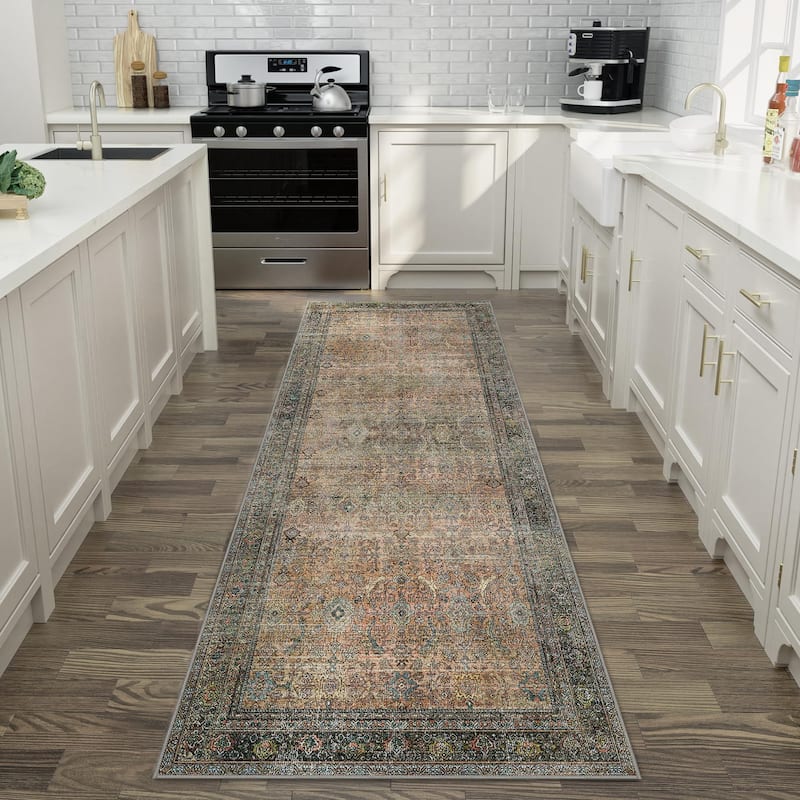 Mcow Grace Muted Floral Low Pile Non-Slip Machine Washable Area Rug