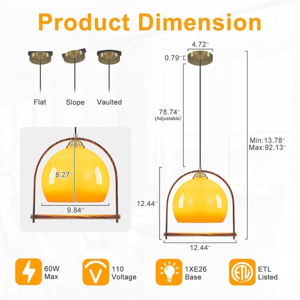 Modern Amber Globe Pendant Light with Arch Frame Kitchen Fixture