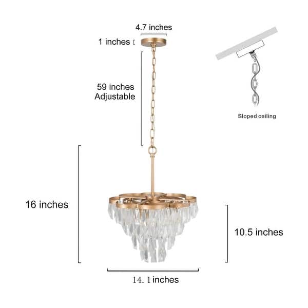 Modern Glam Gold Tiered Crystal Chandelier Transitional Drum Foyer Pendant for Dining Room - 14.1 inches