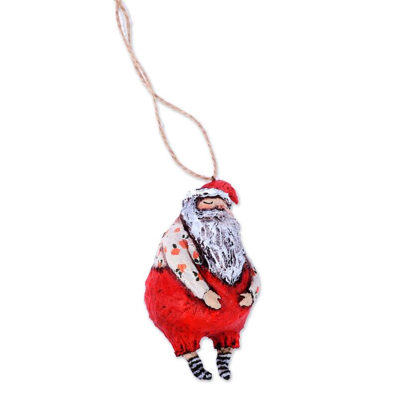 Novica Handmade Sleepy Santa Papier Mache Ornament