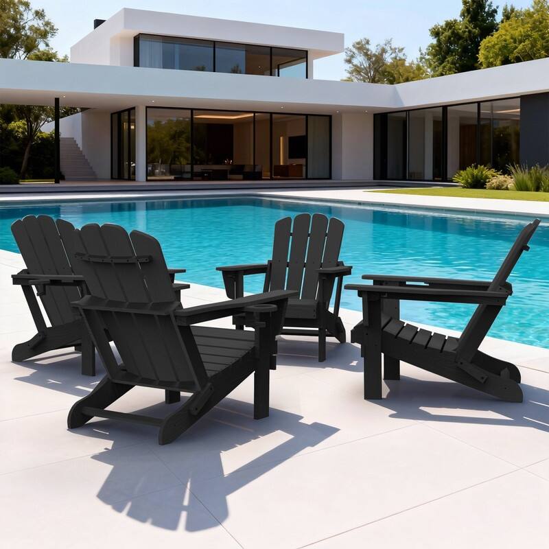 Domi Folding Adirondack Chair,Wooden Textured with Cup Holder,HDPE