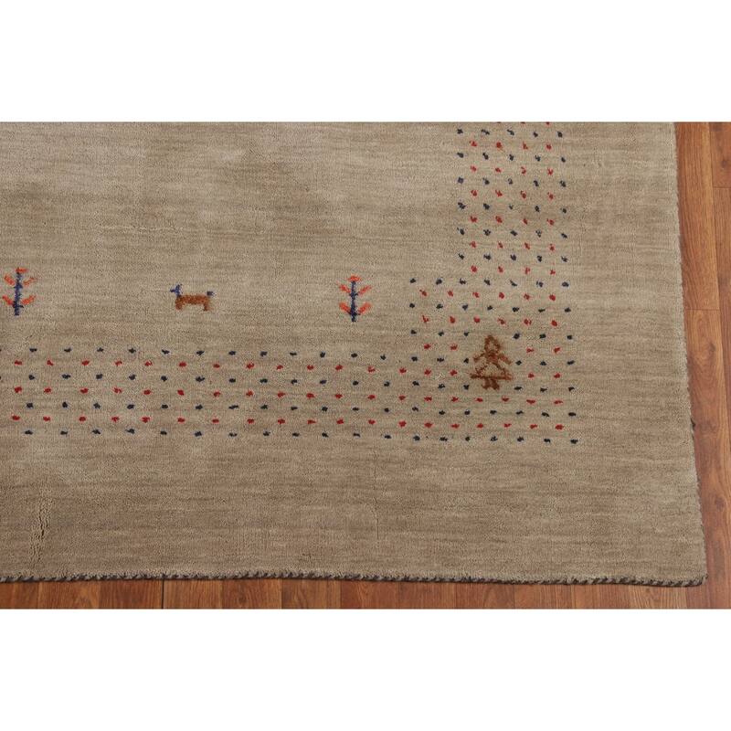 Little Animals Gabbeh Indian Area Rug Handmade Wool Carpet - 6'7"x 9'8"