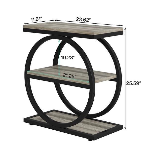 dimension image slide 3 of 4, 3 Tiers End Table, Wood Side Table for Living Room, Slim Nightstand