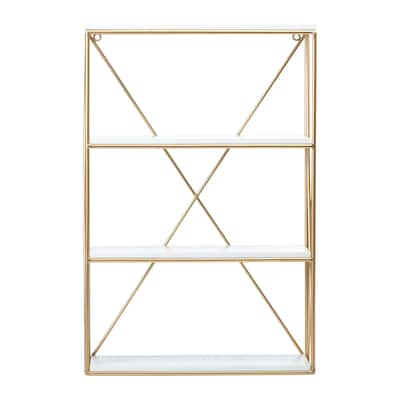 Wood and Iron Rectangle Wall Shelf