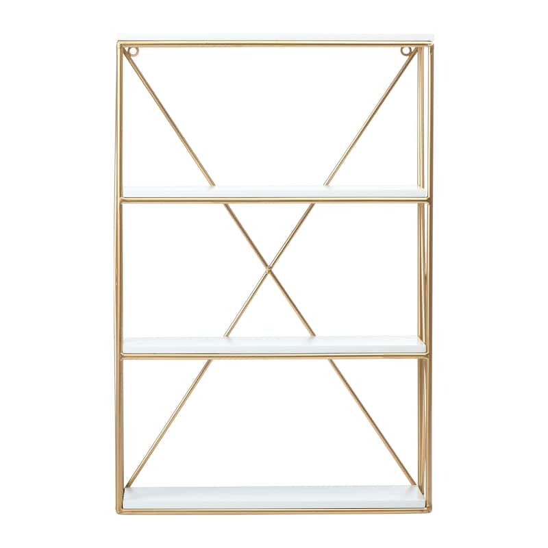 Wood and Iron Rectangle Wall Shelf - White