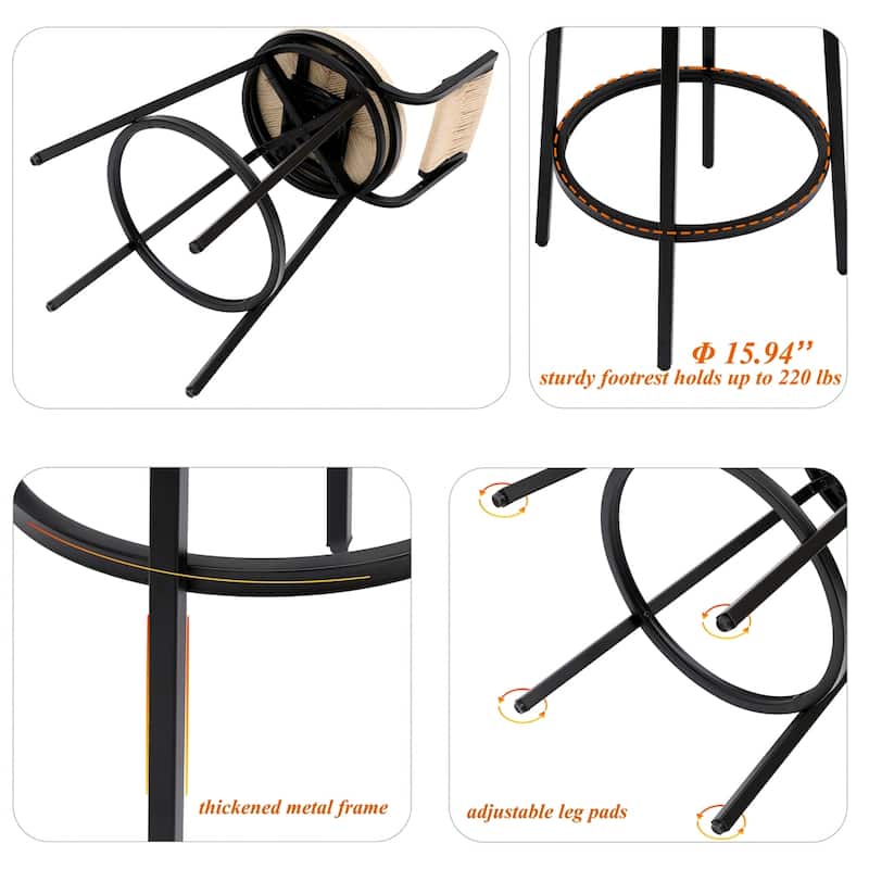 Swivel Rope Bar Stools with Metal Frame and Footrest (Set of 2)