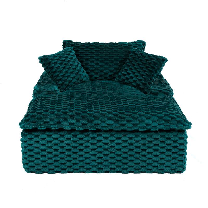 Versatile Chaise Lounge Couch Floor Standing Sofa Chair Turtle Fleece Single Accent Chiar with Pillows and Streamlined Armrests