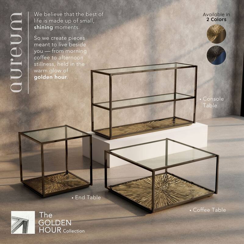 247 Shop At Home Aureum Modern 1-Shelf End Table with Sunburst Base and Tempered Glass Top