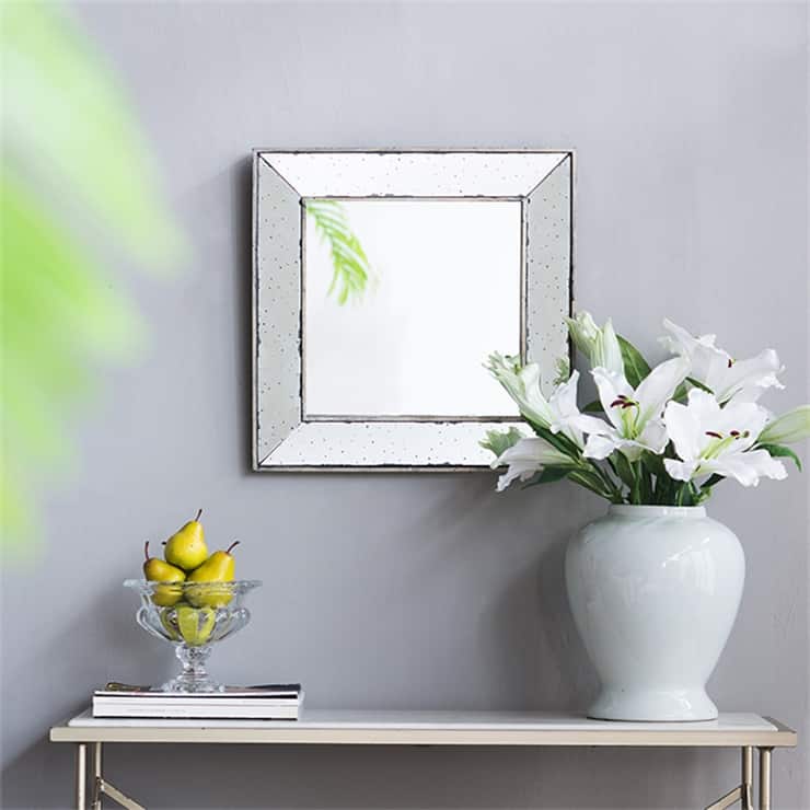 Distressed Silver Square Accent Wall Mirror