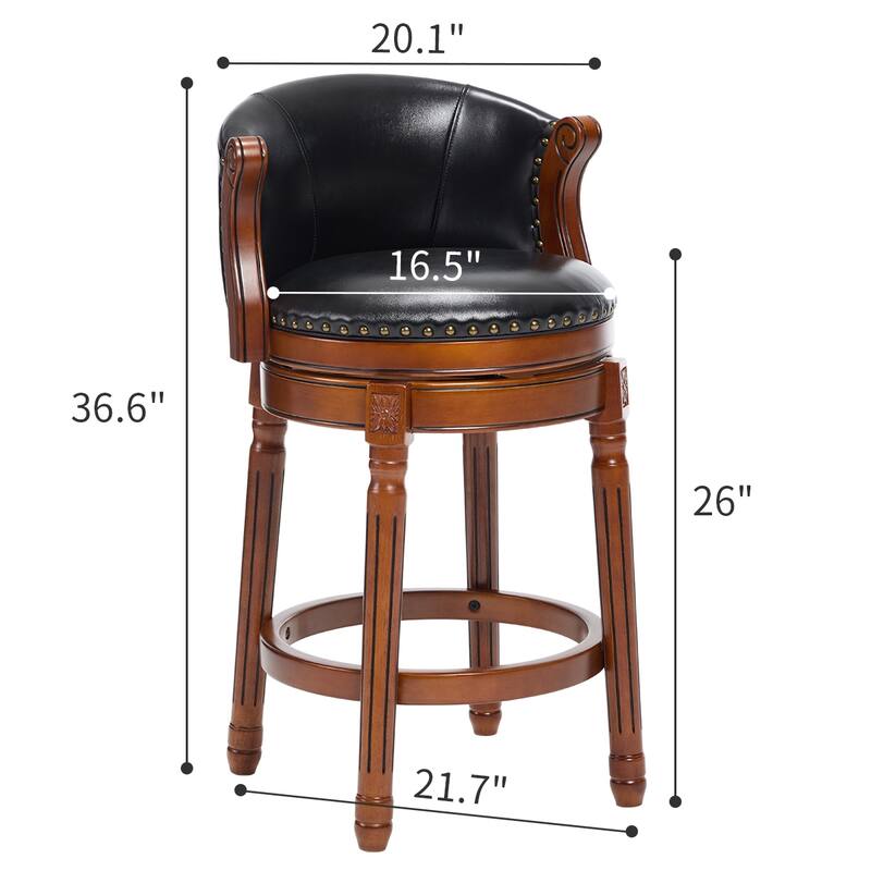 Cow top Leather Wooden Bar Stools, 360 Degree Swivel Bar Chair with Backs, Bar height Couner Height Barstools (1pc)