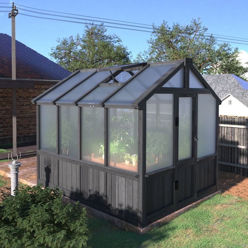 VEIKOUS Walk-in Wooden Greenhouse for Outside, Garden and Backyard, Black Greenhouse