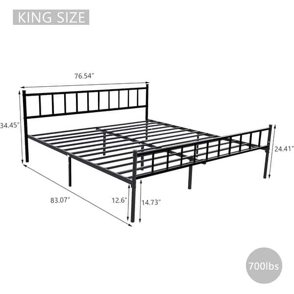 dimension image slide 9 of 10, alazyhome Classic Metal Platform Bed Frame Steel Slat Support, Black