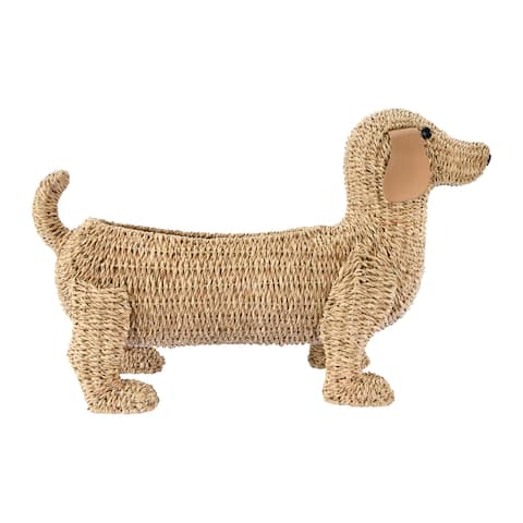 26"L Handwoven Bankuan Dog-Shaped Basket with Leather Ears
