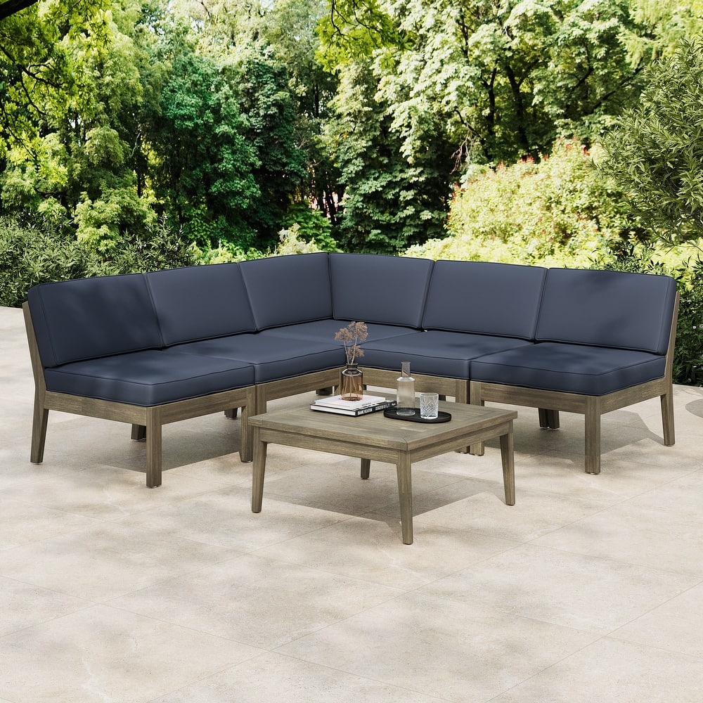 Christopher Knight Home - Xanthe Acacia Wood Patio 6 Piece Sectional Sofa Set with Water Resistant Cushion