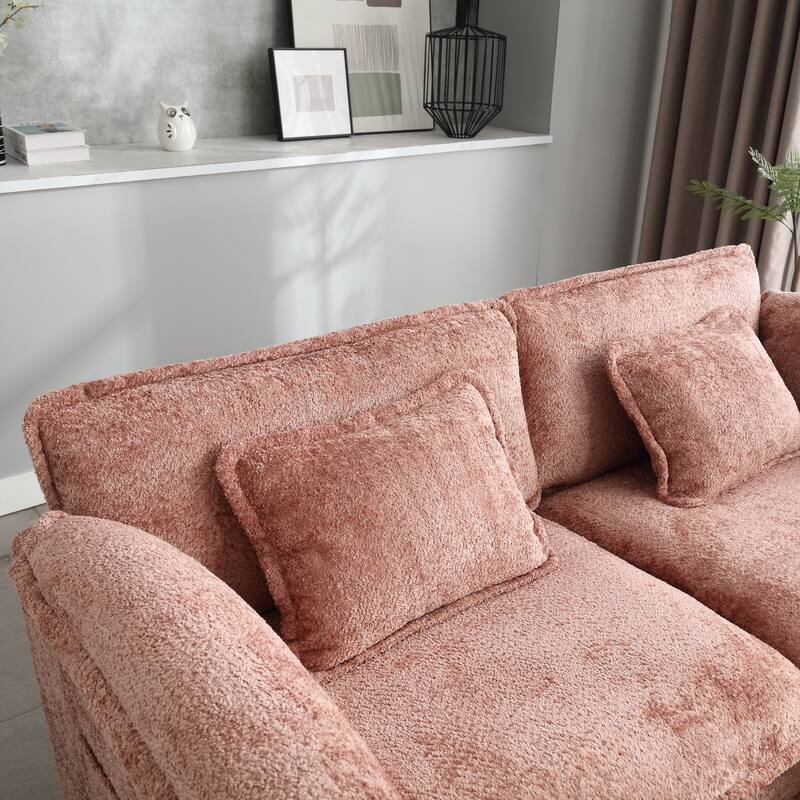 76'' Oversized Chenille Loveseat Sofa with Movable Ottoman Small Sofa for Apartment