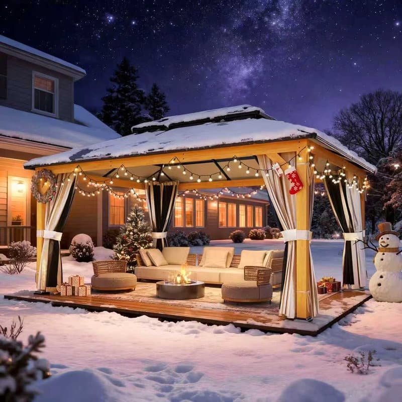 Outdoor Premium Wood Gazebo with Double Hardtop Roof | Durable & Elegant Outdoor Pergola for Backyard, Patio & Garden