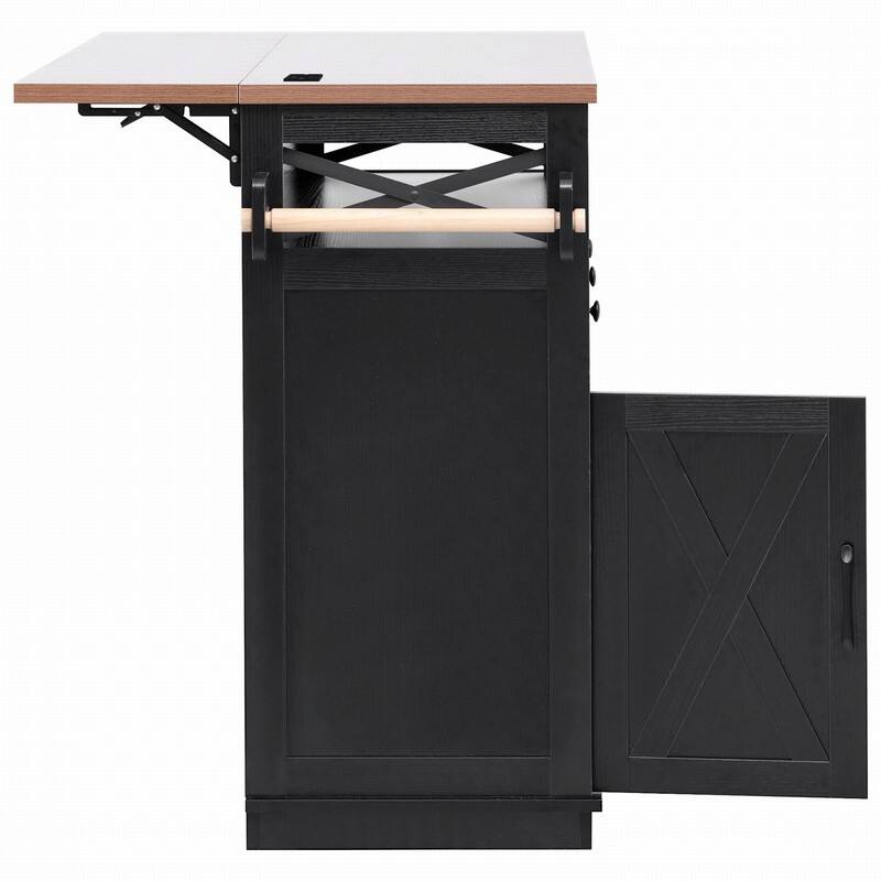 Farmhouse 46.5" Kitchen Island with Power Outlet, Rolling Kitchen Cart on Wheels with Drop Leaf