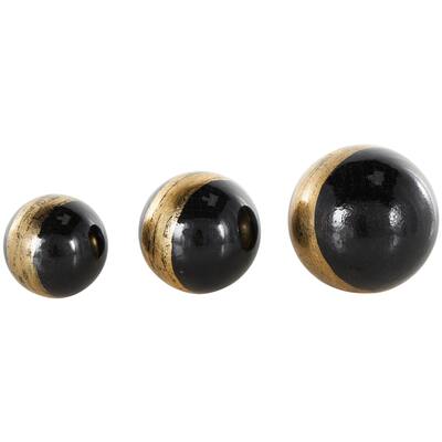 Plastic Decorative Orbs & Vase Filler with Gold Stripe or Blue Accents - Set of 3 Black, Brown, White - Roche River Decor